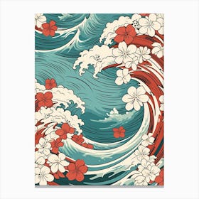Great Wave With Plumeria Flower Drawing In The Style Of Ukiyo E 2 Canvas Print