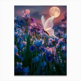 Irises At Night With Butterfly Canvas Print