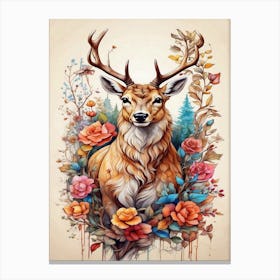 Deer With Roses Canvas Print