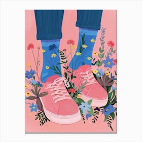 Illustration Pink Sneakers And Flowers 4 Canvas Print