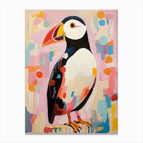 Pink Scandi Puffin 3 Canvas Print