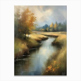 Autumn forest river.Printable Wall Art, Vintage Landscape, Farmhouse Wall Decorations, Vintage Landscape Oil Painting.6 Canvas Print