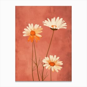 Set Of 4 Simple Hand Drawn Daisies On Pink Paper 9 Canvas Print