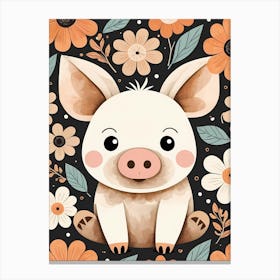 Floral Cute Baby Pig Nursery (19) Canvas Print