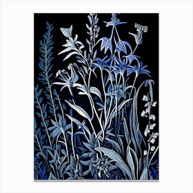 Blue Lobelia Wildflower Linocut Canvas Print