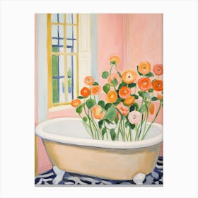 A Bathtube Full Of Ranunculus In A Bathroom 1 Canvas Print