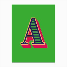 Decorative Letter 'A' Vintage Typography Green Canvas Print
