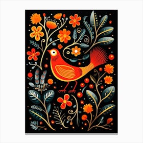 Folk Bird Illustration Blackbird 1 Canvas Print