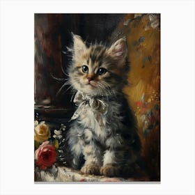 Kitten With Bow Rococo Inspired 3 Canvas Print