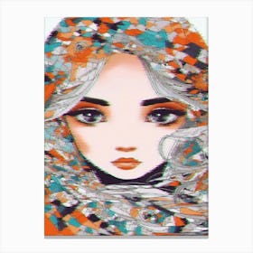 Girl In A Scarf With A Glitch Canvas Print
