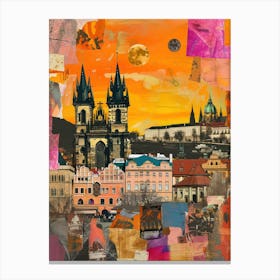 Prague   Retro Collage Style 1 Canvas Print