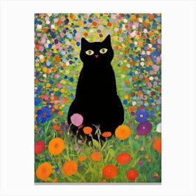 Gustav Klimt Black Cat Sitting In The Garden Botanical Canvas Print