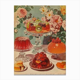 Fruity Red Jelly Dessert Retro Collage 2 Canvas Print