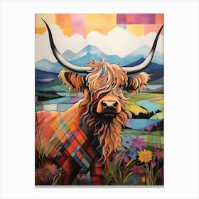 Patchwork Illustration Of A Highland Cow 3 Canvas Print