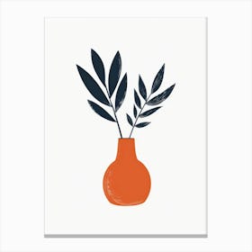 Orange Vase With Leaves Canvas Print