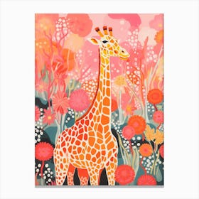 Giraffe In The Trees Cute Pink Patterns 3 Canvas Print