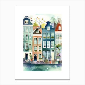 Amsterdam Houses Watercolour Canvas Print