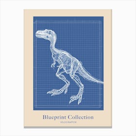 Velociraptor Dinosaur Blue Print Inspired 2 Poster Canvas Print