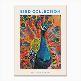 Peacock & Feathers Colourful Portrait 1 Poster Canvas Print