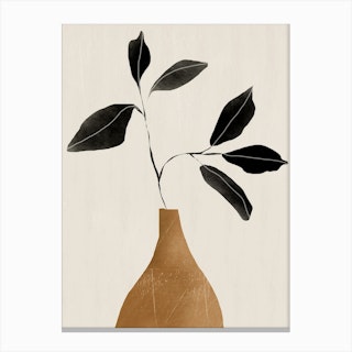 Minimal Plant Leaf Black Canvas Print