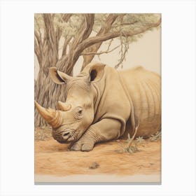 Rhino Lying Under The Tree Detailed Illustration 1 Canvas Print
