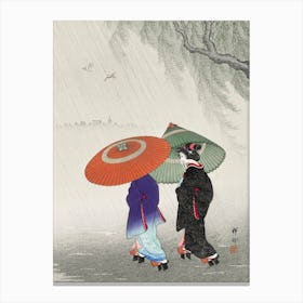 Two Women In The Rain, Ohara Koson Canvas Print