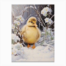 Floral Winter Snow Duckling 4 Canvas Print
