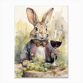 Bunny Tasting Wine Rabbit Prints Watercolour 3 Canvas Print