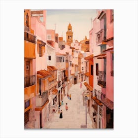 Cadiz Spain 4 Vintage Pink Travel Illustration Canvas Print