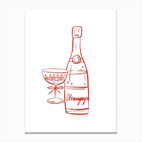 Champagne Bottle And Glass Canvas Print