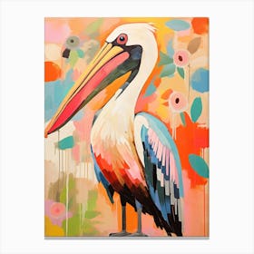 Pink Scandi Pelican 1 Canvas Print