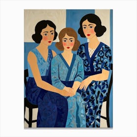 Three Women In Blue Canvas Print