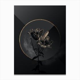 Shadowy Vintage Orange Bulbous Lily Botanical in Black and Gold Canvas Print