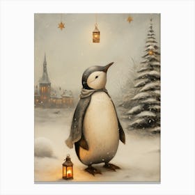 Penguin In The Snow Canvas Print