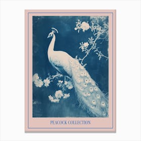 Floral White & Blue Peacock 1 Poster Canvas Print