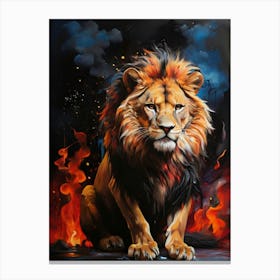 Lion On Fire painting Canvas Print