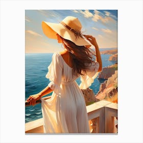 Woman in summer dress looking at the sea 2 Canvas Print