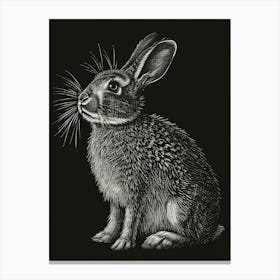 English Silver Blockprint Rabbit Illustration 3 Canvas Print