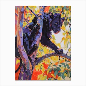 Black Lion Climbing A Tree Fauvist Painting 4 Canvas Print