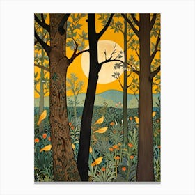 William Morris Style Moon In The Forest Canvas Print