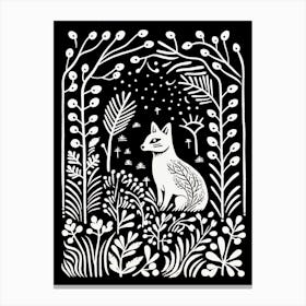 Fox In The Forest Linocut Illustration 32  Canvas Print
