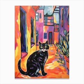 Painting Of A Cat In Valletta Malta Canvas Print