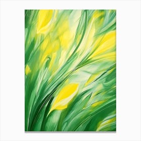 Daffodils Twist Stems Pointed Leaves Yellow Strokes Green 1 Canvas Print
