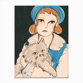 Girl With A Cat Vintage Canvas Print