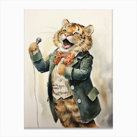 Tiger Illustration Performing Stand Up Comedy Watercolour 1 Canvas Print