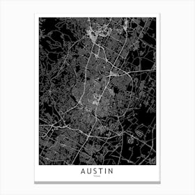 Austin Black And White Map Canvas Print