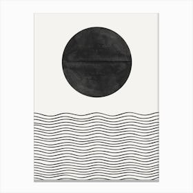 Black And White Waves And Sun Canvas Print