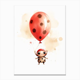 Baby Ladybug Flying With Ballons, Watercolour Nursery Art 1 Canvas Print