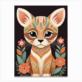 Floral Cute Baby Puma Nursery Illustration (14) Canvas Print