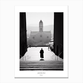 Poster Of Assisi, Italy, Black And White Analogue Photography 1 Canvas Print